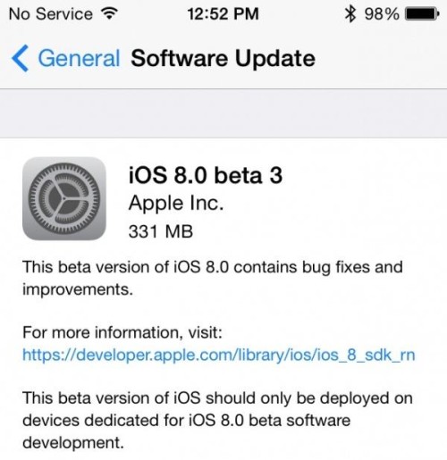 iOS 8 Beta 3ʽͣȫ½Ӧ