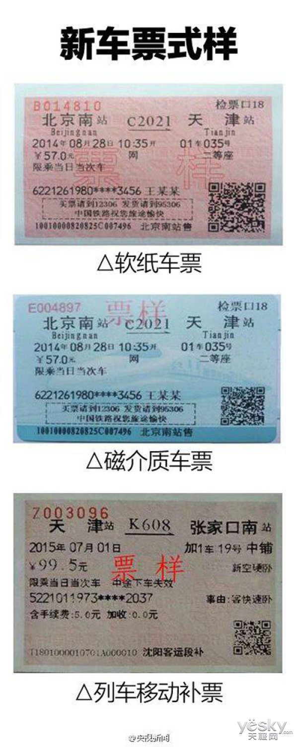 新版火车票高清图曝光 8月1日开始全国推行