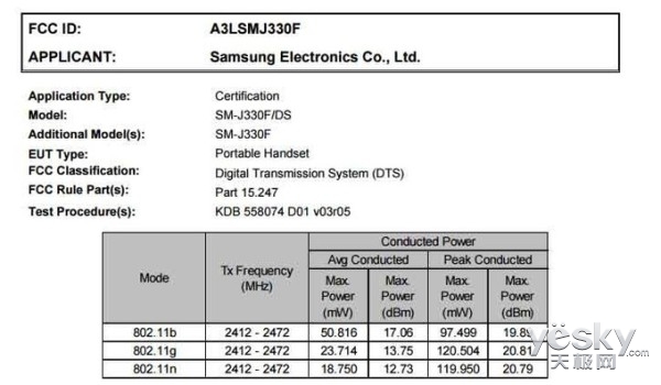 Galaxy J3 (2017)汾FCC