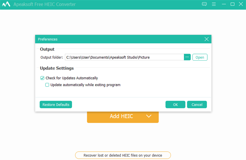 Apeaksoft Free HEIC Converterͼ2