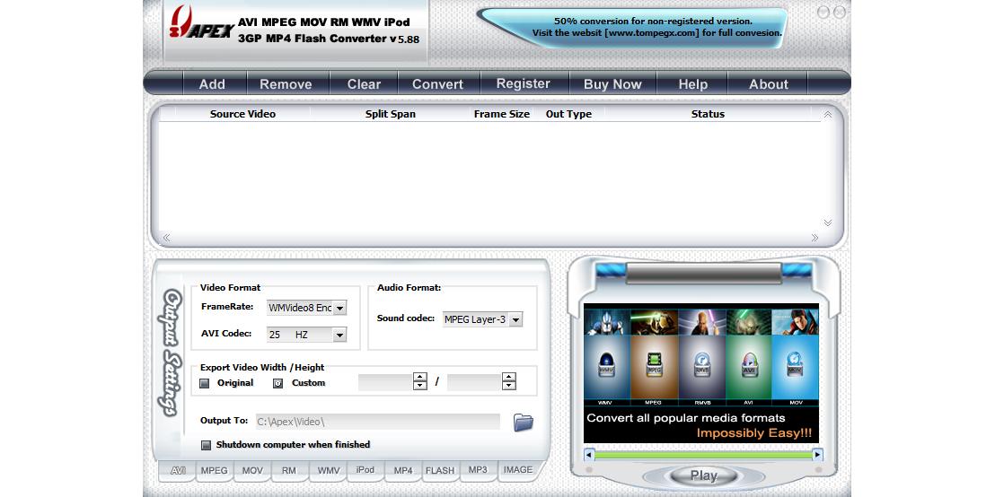 Apex MPEG RM WMV iPod 3GP MP4 Flash Converter���԰��ͼ1